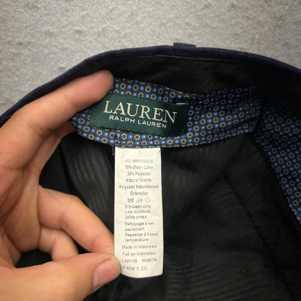 Lauren Ralph Lauren Mens Navy Blue Windowpane 2 Piece Suit Blazer Pants 40x32
